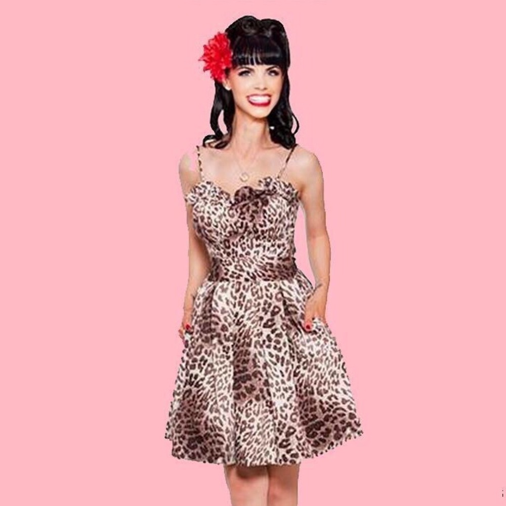 Leopard Print Spaghetti Strap Mini Dress - Brown